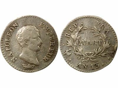 France Napoleon I - Silver Quater Franc, Revolutionary Cal. - Year 13 A Paris