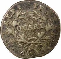 France Napoleon I - Silver Quater Franc, Revolutionary Cal. - Year 13 T Nantes Pierced