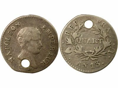 France Napoleon I - Silver Quater Franc, Revolutionary Cal. - Year 13 U Turin Pierced