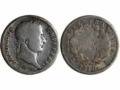 France Napol�on Ier - 1 Franc Argent 1810 L Bayonne \ Vari�t� L � Droite\ 