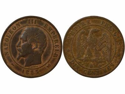 France Napol�on III - 10 Centimes, T�te nue - 1855 B Rouen