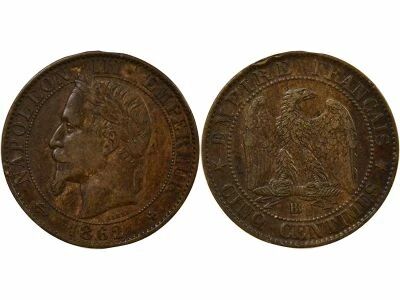 France Napoleon III - 2 Centimes, Laureate Head - 1862 Big BB Strasbourg