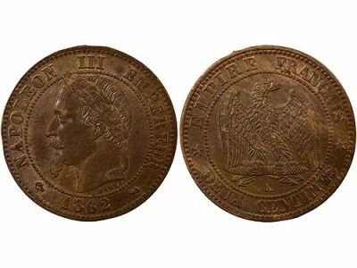 France Napoleon III - 2 Centimes, Laureate Head - 1862 K Bordeaux