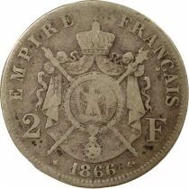 France Napol&eacute;on III - 2 Francs Argent, T&ecirc;te Laur&eacute;e - 1866 BB Strasbourg