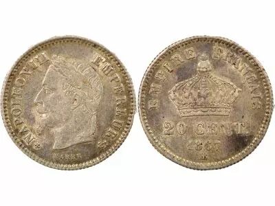 France Napol�on III - 20 Centimes Argent, Grand Module - 1867 BB Strasbourg
