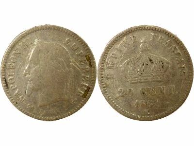 France Napol�on III - 20 Centimes Argent, Grand Module - 1867 K Bordeaux