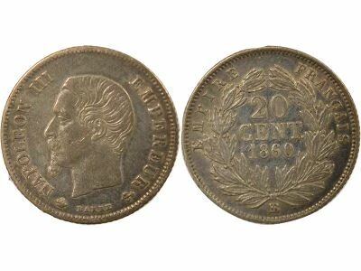 France Napol�on III - 20 Centimes Argent, T�te nue - 1860 A Paris