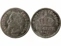 France Napoléon III - 20 Centimes Argent 1867 BB Strasbourg