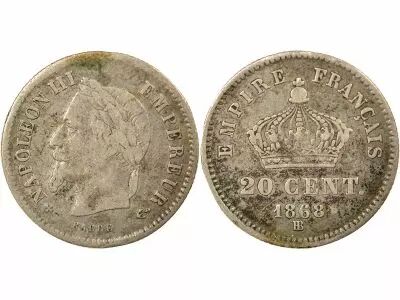 France Napoleon III - 20 Silver Centimes - 1868 BB Strasbourg