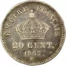 France Napoleon III - 20 Silver Centimes , Big Diameter - 1867 BB Strasbourg