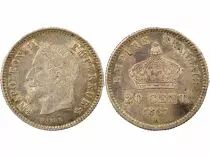 France Napoleon III - 20 Silver Centimes , Big Diameter - 1867 BB Strasbourg