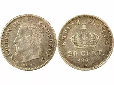 France Napoleon III - 20 Silver Centimes , Big Diameter - 1867 BB Strasbourg