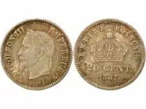 France Napoleon III - 20 Silver Centimes , Big Diameter - 1867 BB Strasbourg