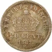 France Napoleon III - 20 Silver Centimes , Big Diameter - 1867 BB Strasbourg