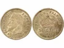 France Napoleon III - 20 Silver Centimes , Big Diameter - 1867 BB Strasbourg