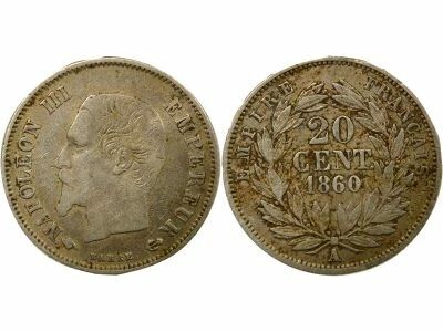 France Napoleon III - 20 Silver Centimes, Bare Head - 1860 A Paris