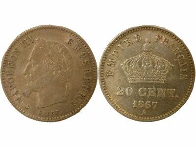 France Napoleon III - 20 Silver Centimes, Big Diameter - 1867 A Paris