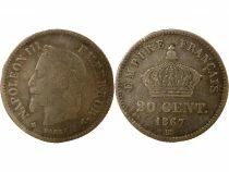 France Napoleon III - 20 Silver Centimes, Big Diameter - 1867 BB Strasbourg