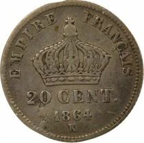 France Napoleon III - 20 Silver Centimes, Laureate, Small Diameter - 1864 K Bordeaux