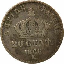 France Napoleon III - 20 Silver Centimes, Laureate, Small Diameter - 1866 K Bordeaux