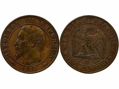 France Napoleon III - 5 Centimes, Bare Head - 1854 D Lyon