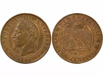France Napoleon III - 5 Centimes, Laureate Head - 1861 BB Strasbourg