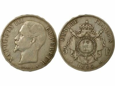 France Napol�on III - 5 Francs Argent, T�te nue - 1856 BB Strasbourg