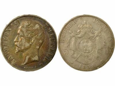 France Napol�on III - 5 Francs Argent, T�te nue - 1856 BB Strasbourg