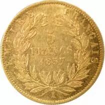 France Napol&eacute;on III - 5 Francs Or, T&ecirc;te nue, Grand Module - 1857 A Paris