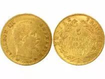 France Napol&eacute;on III - 5 Francs Or, T&ecirc;te nue, Grand Module - 1858 A Paris