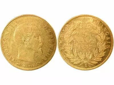 France Napoleon III - 5 Gold Francs, Bare Head, Big Diameter - 1857 A Paris