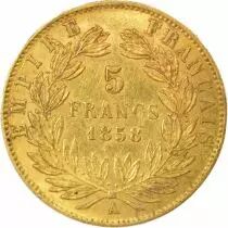 France Napoleon III - 5 Gold Francs, Bare Head, Big Diameter - 1858 A Paris