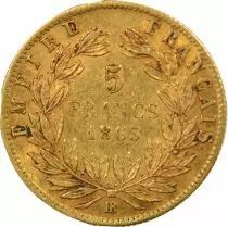 France Napoleon III - 5 Gold Francs, Laureate Head - 1865 BB Strasbourg