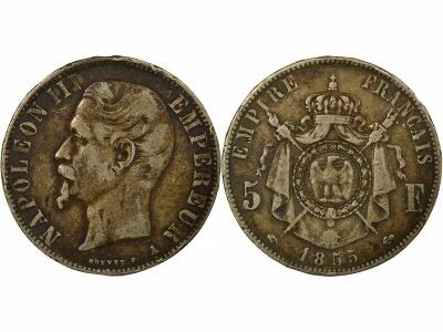 France Napoleon III - 5 Silver Francs, Bare Head - 1855 A Paris