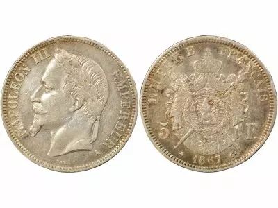 France Napoleon III - 5 Silver Francs, Laureate Head - 1867 A Paris