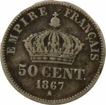 France Napol&eacute;on III - 50 Centimes Argent, T&ecirc;te Laur&eacute;e - 1867 A Paris