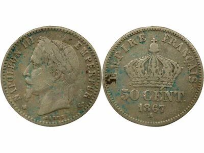 France Napoleon III - 50 Silver Centimes, Laureate Head - 1867 A Paris