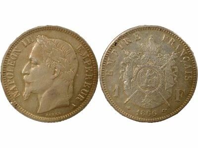 France Napol�on III - Franc Argent, T�te Laur�e - 1866 A Paris