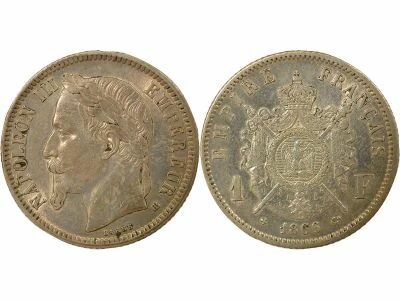 France Napol�on III - Franc Argent, T�te Laur�e - 1866 BB Strasbourg