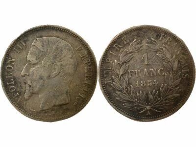 France Napoleon III - Silver Franc, Bare Head - 1854 A Paris