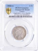 France Napoleon III - Silver Franc, Bare Head - 1860 A Paris Bee