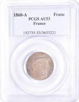 France Napoleon III - Silver Franc, Bare Head - 1860 A Paris Hand