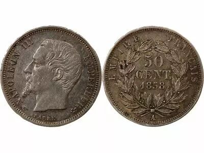 France Napol�on III, T�te Nue - 50 Centimes Argent 1858 A Paris
