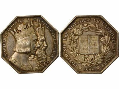 France Notaires du Havre - Jeton Argent, Saint Louis & Charlemagne - 1844 (apr�s 1880)