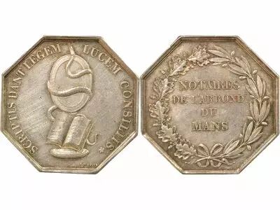 France Notaries, Le Mans - Silver Token - Lamp (1832 / 1841)