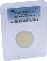 France Pièce 2 Euros Commémo. BE France 2021 - 75 ans de l\'UNICEF - PCGS PR70DCAM
