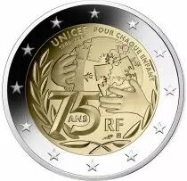 France Pi&egrave;ce 2 Euros Comm&eacute;mo. BE France 2021 - 75 ans de l\'UNICEF