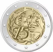 France Pi&egrave;ce 2 Euros Comm&eacute;mo. BU Coincard France 2021 - 75 ans de l\'UNICEF