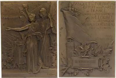 France Plaque en Bronze -  Banquet des Maires de France - 1900 par Vernon