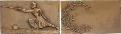 France Plaque en Bronze -  l\'Escrimeuse - Concours d\'Arts des Jeux Olypimpiques 1924 - Par Ernesta Robert Merignac